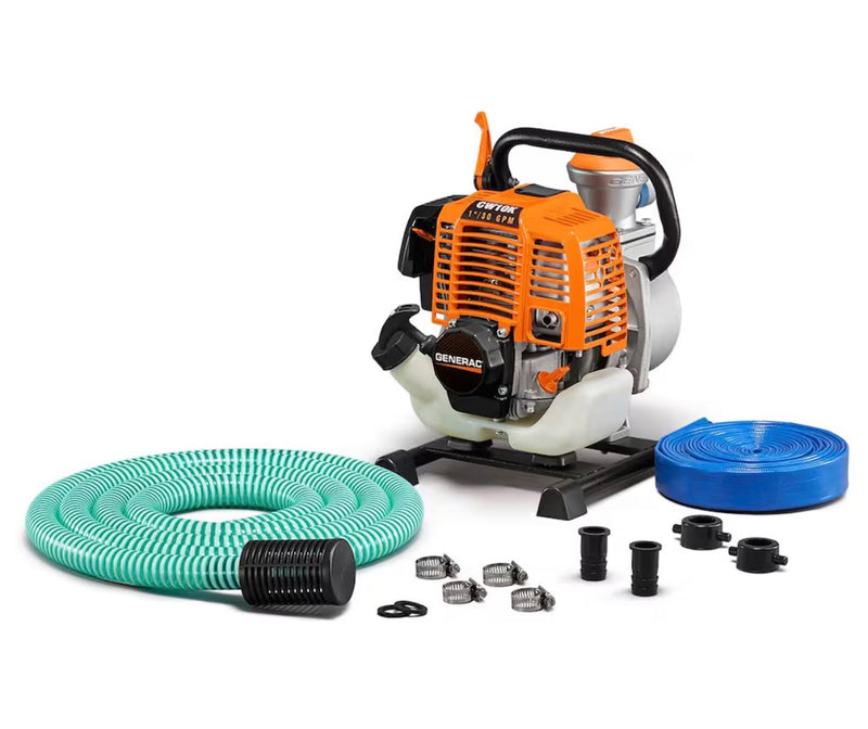 Generac 2HP 1 In. Gas Powered Clean Water Pump with Hose Kit