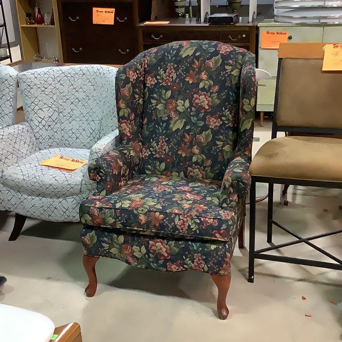 Navy Blue Floral Armchair