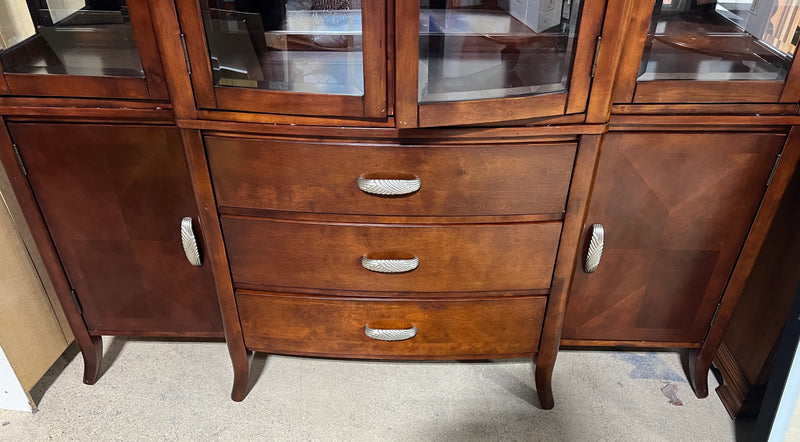 Elegant 2-Piece Lighted Dark Wood China Cabinet & Buffet with Glass Display Hutch