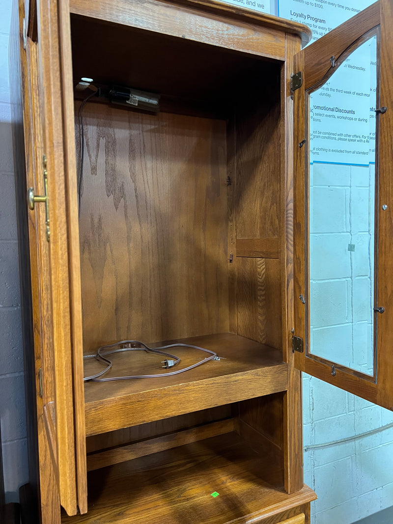 Vintage Oak-Style Lighted Curio Display Hutch
