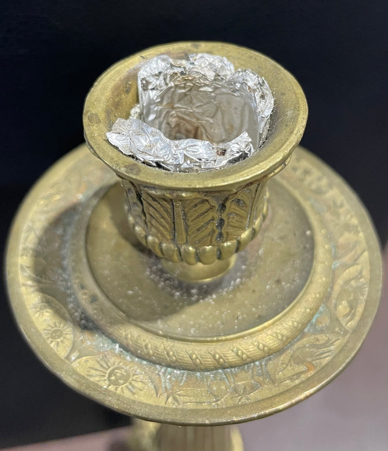 Pair of Antique French Empire - Restoration style gilt bronze candlesticks