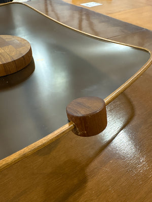 Vintage Ernest Sohn Curved Glass Serving Tray with Siamese Teak