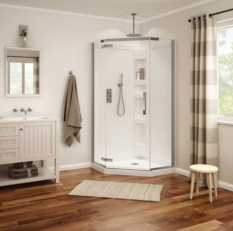 Davana 38” x 78.75” 3-in-1 Corner Shower Kit - Shower Stall Enclosure with Centre Drain Base, Wall, and Glass Shower Door in Brushed Nickel