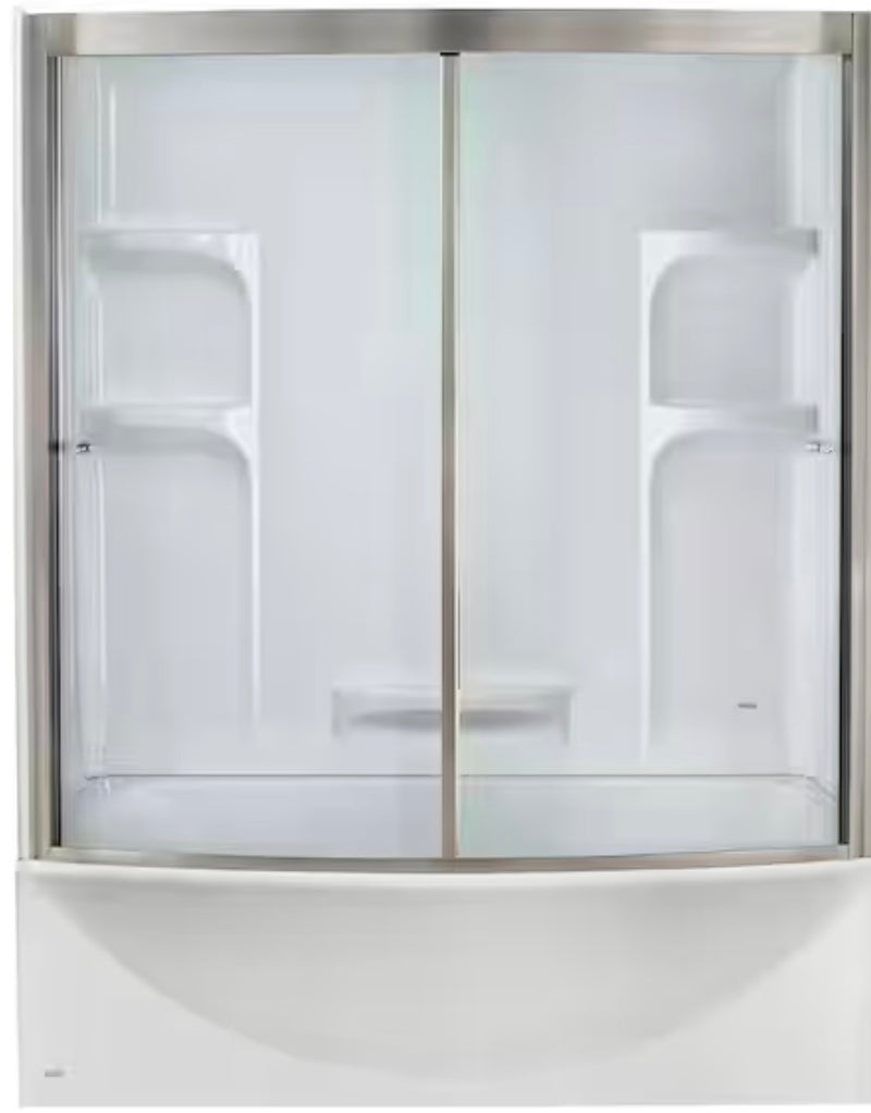 Ovation 60 in. X 58 in. Framed Sliding Tub/Shower Door in Satin Nickel