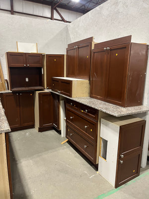 Brown Kitchen with Granite Countertops & Island