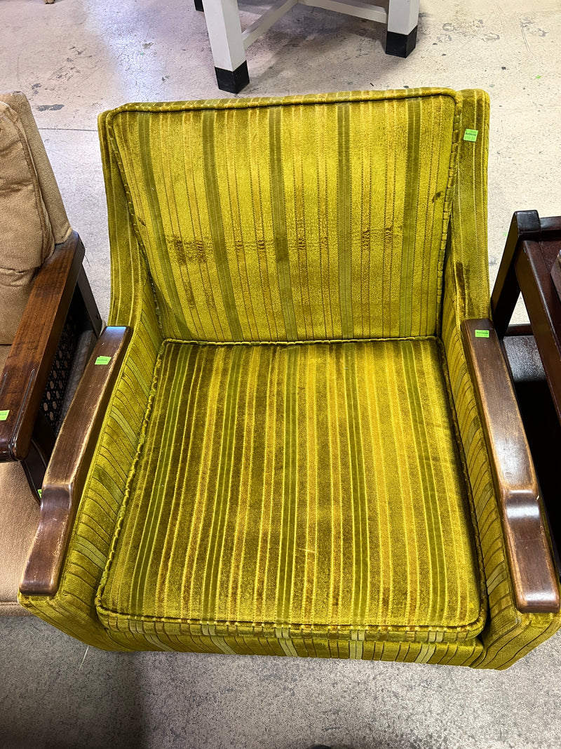 Vintage Mid-Century Modern Chartreuse Velvet Armchair