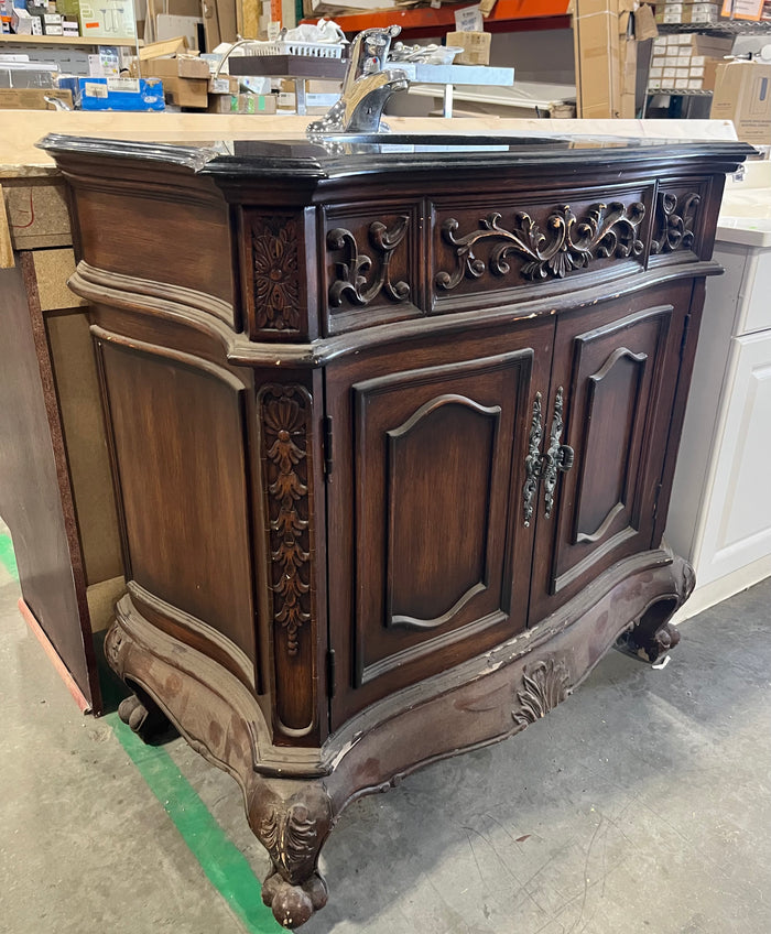 Antique-Style Bathroom Vanity with Black Granite Top