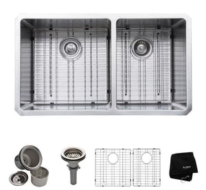 Undermount Stainless Steel 33-inch 60/40 Double Bowl Kitchen Sink Kit