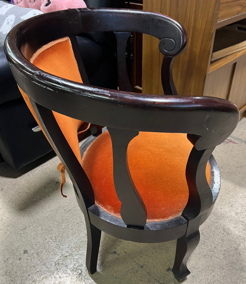Vintage Barrel Back Chair with Orange Cushions