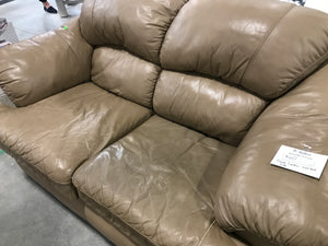 Beige Leather Love Seat Sofa