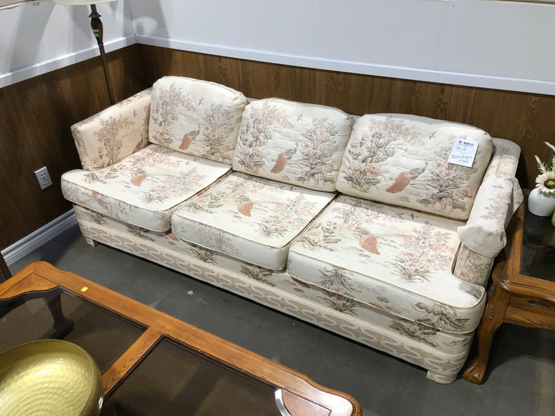 White 3 Seater Couch With Nature Details(Peacocks & Birds, Flowers & Trees)