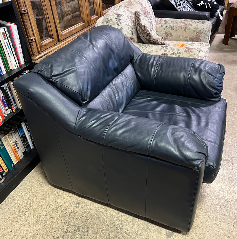 Oversized Navy Blue Leather-Style Armchair