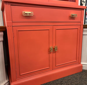 Professionally Refurbished Salmon Coloured Buffet & Hutch with Gold Hardware