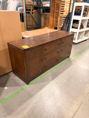 Dark Wood Long Dresser with Metal Pulls