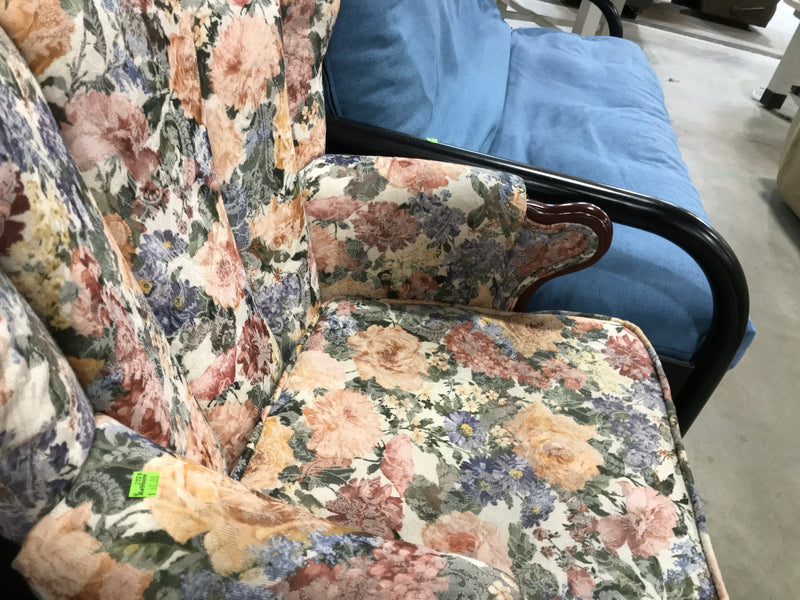 Vintage Floral Carved Wood Upholstered Armchair