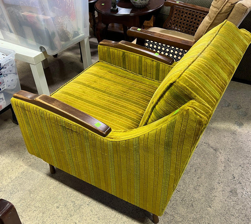 Vintage Mid-Century Modern Chartreuse Velvet Armchair
