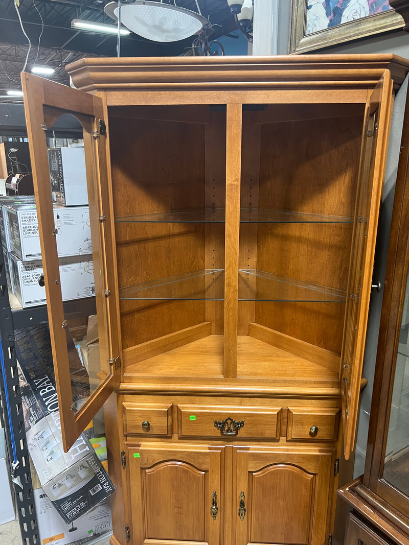 Light Wooden Corner China Cabinet and Hutch