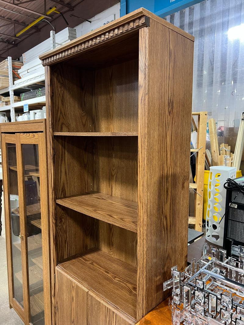 Traditional Oak-Style Bookcase with Lower Cabinet