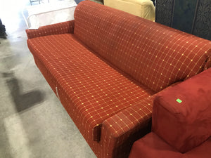 Red Pullout Couch With Yellow Circles & Square Desing