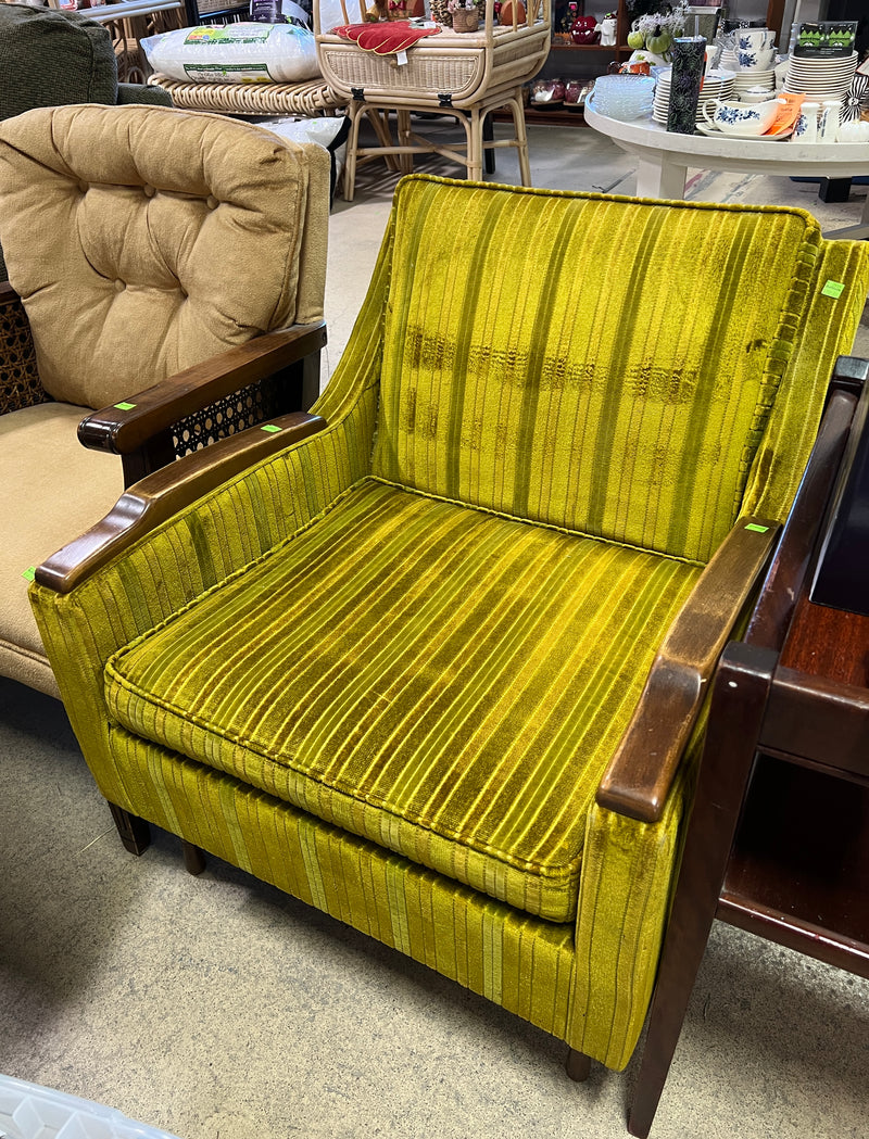 Vintage Mid-Century Modern Chartreuse Velvet Armchair
