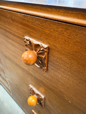 Vintage Long Dresser with Carved Wooden Knobs