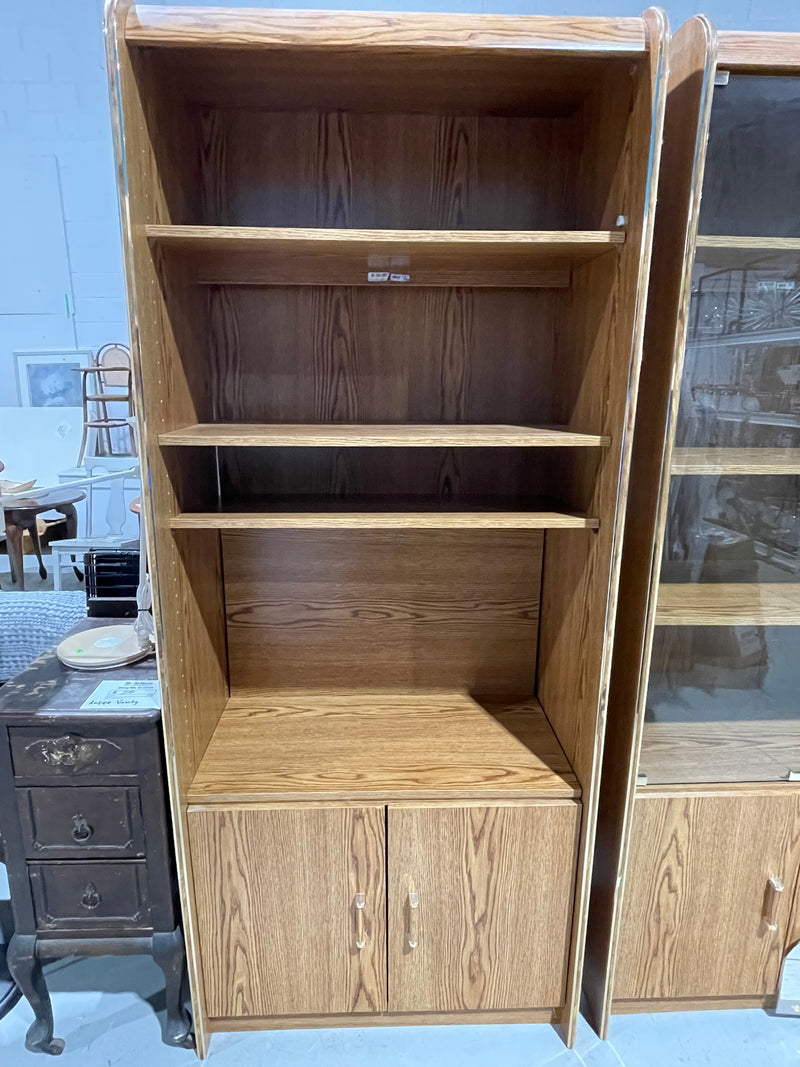 Vintage Light Oak Open Bookcase with Lower Storage