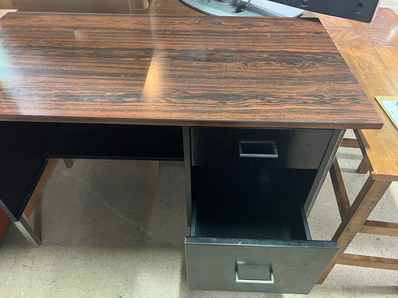 Mid-Century Modern Chrome Wood Desk with Matte Black Cabinet