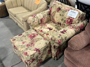 Floral pattern arm chair with ottoman