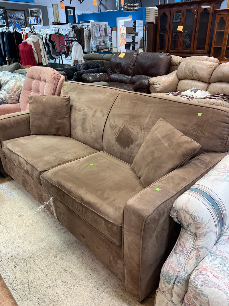Modern Brown Upholstered Sofa with Track Arms