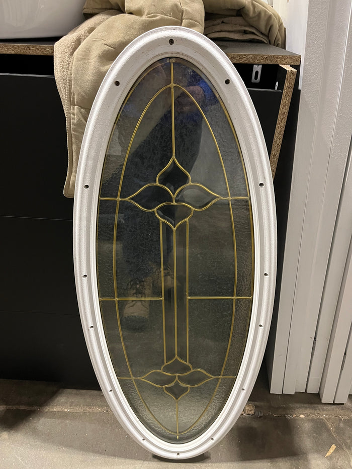 Decorative Oval Leaded Glass Window Insert – White Frame