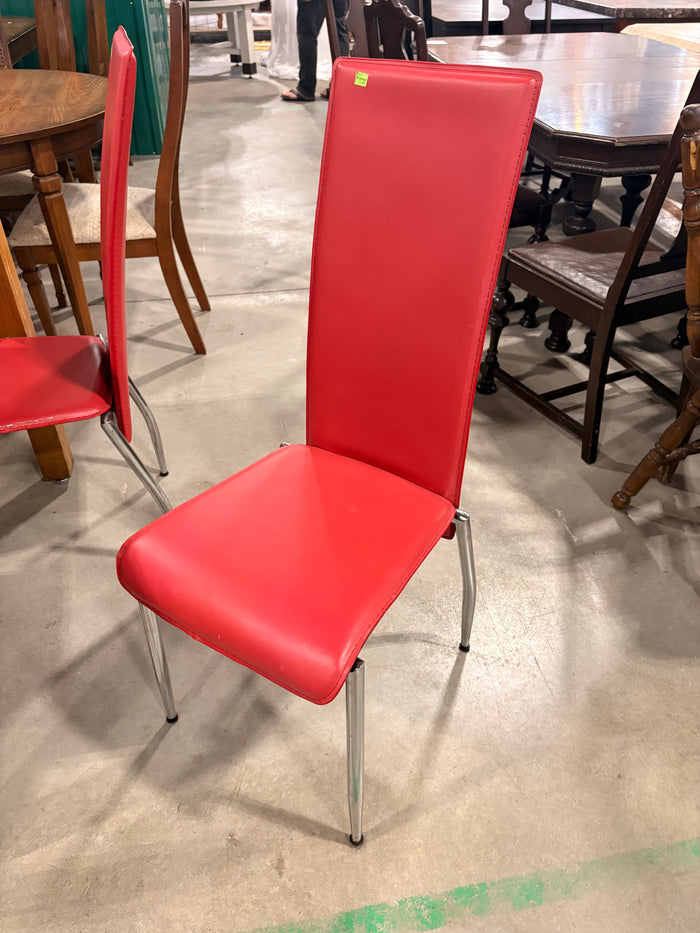 Red Faux Leather and Chrome Dining Chairs