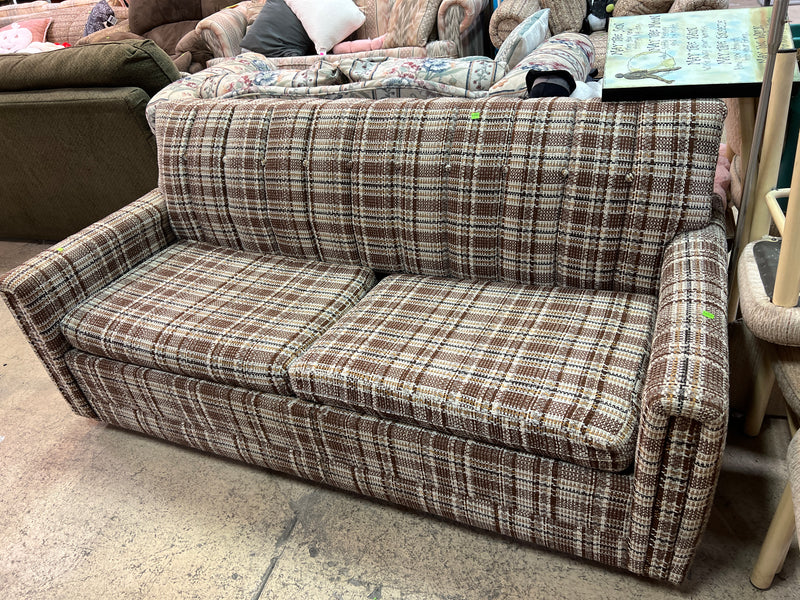 Vintage Plaid Herculon Sleeper Sofa