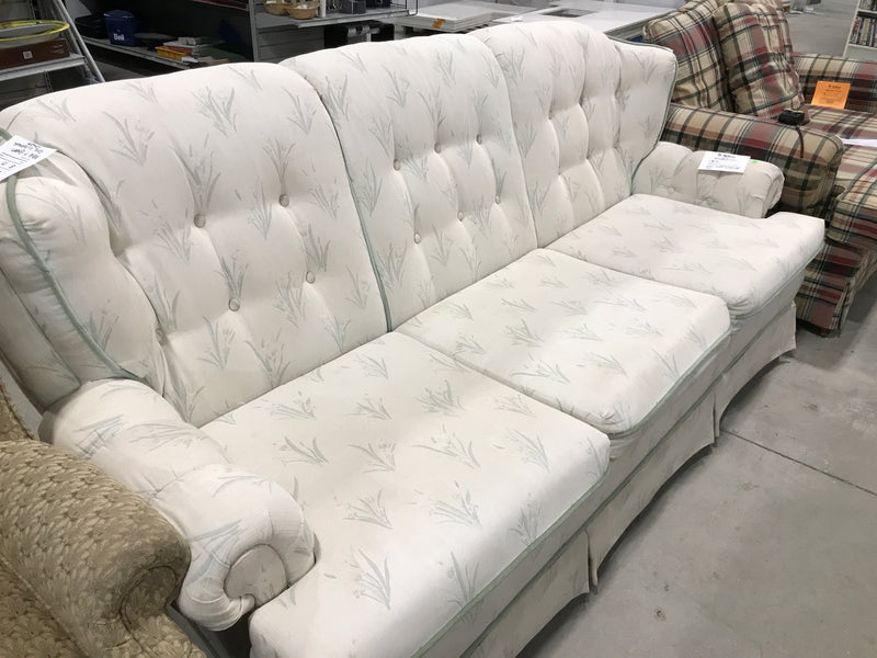 White & Light Green Floral 3 Seater sofa