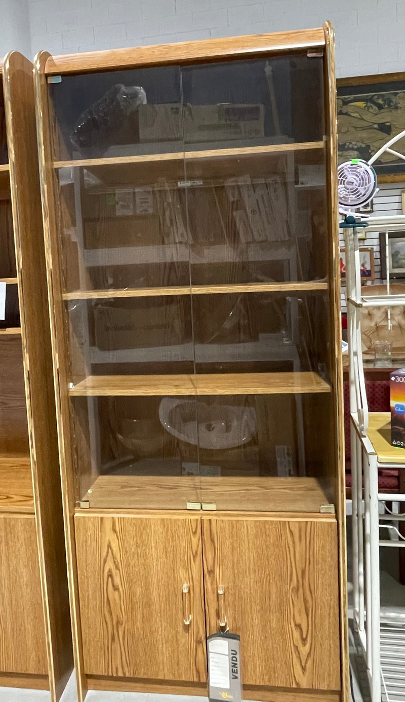 Vintage Light Oak Display Cabinet with Glass Doors