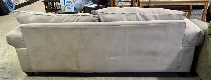 Plush Beige Upholstered Sofa with Rolled Arms & Two-Cushion Design