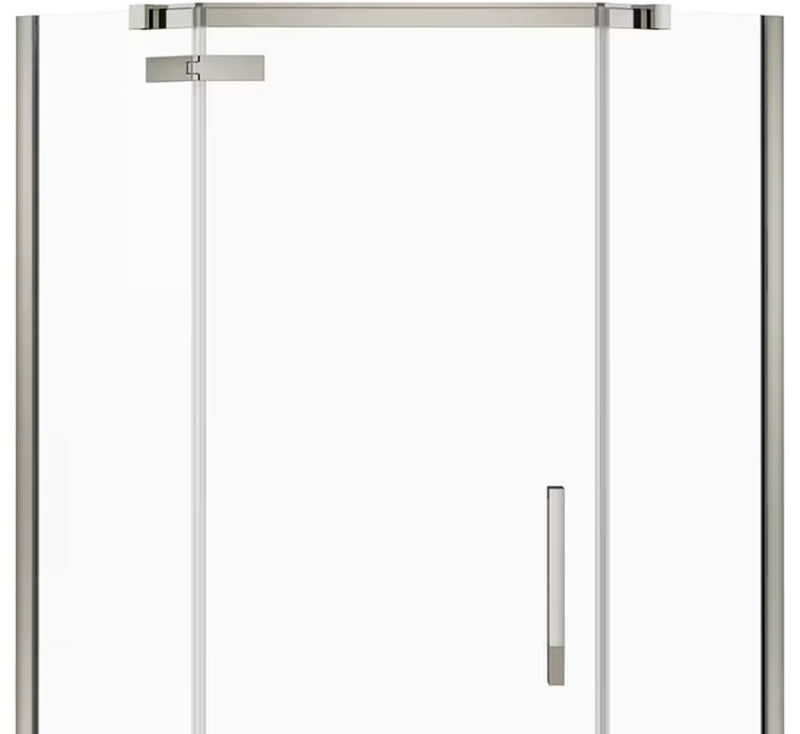 Davana 38” x 78.75” 3-in-1 Corner Shower Kit - Shower Stall Enclosure with Centre Drain Base, Wall, and Glass Shower Door in Brushed Nickel