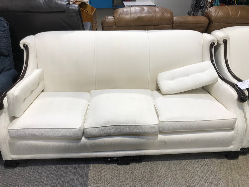White Couch With Black Wood Accent