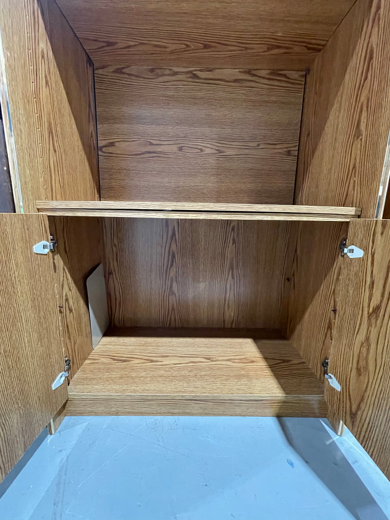 Vintage Light Oak Open Bookcase with Lower Storage