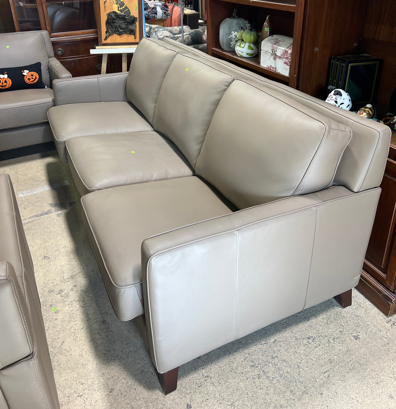 Taupe Leather Three-Seat Sofa