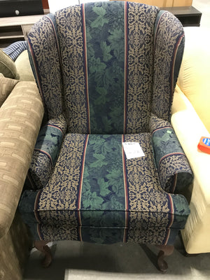 Green, Red, Light brown & Navy Blue Floral Wing Back Arm chair