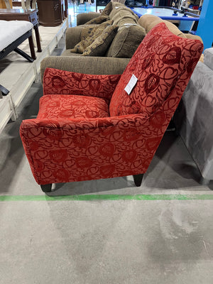 Bold Red Leaf-Patterned Accent Chair