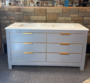 Grey and Gold Vanity with Artificial White Marble
