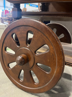 Vintage Wooden Drop-Leaf Tea Cart with Carved Detail