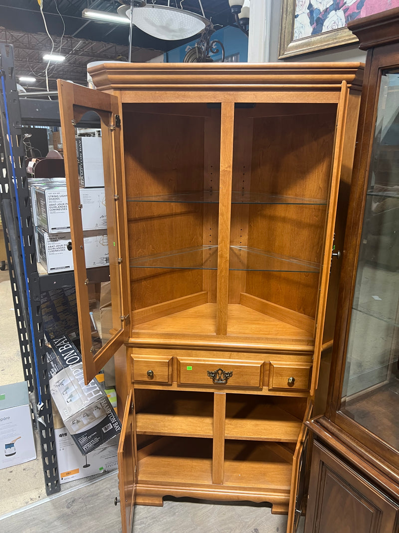 Light Wooden Corner China Cabinet and Hutch