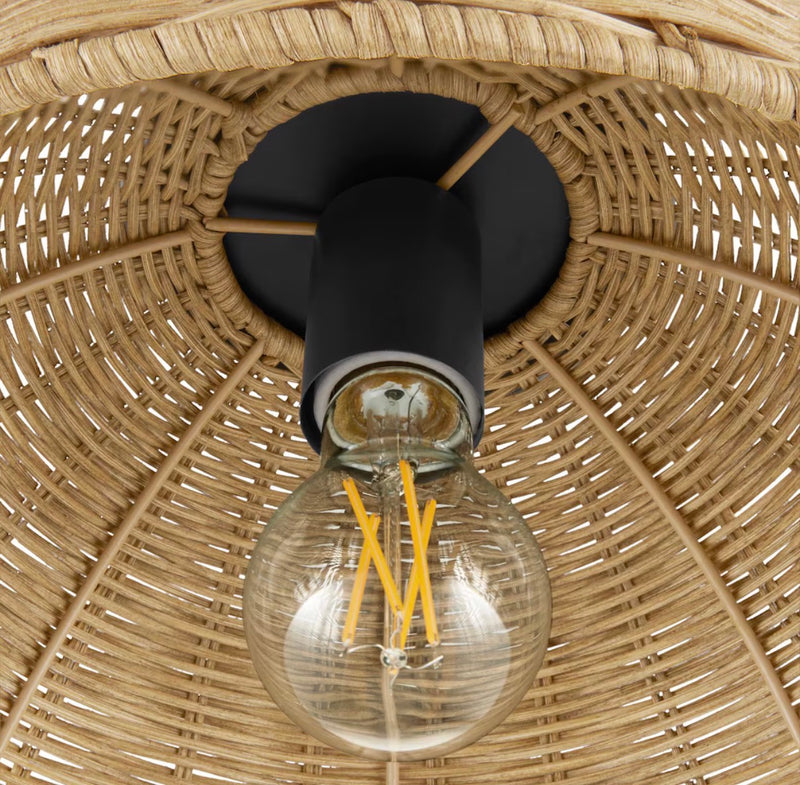 Highler 13.5” 1-light Matte Black Flush Mount with Natural Rattan Shade