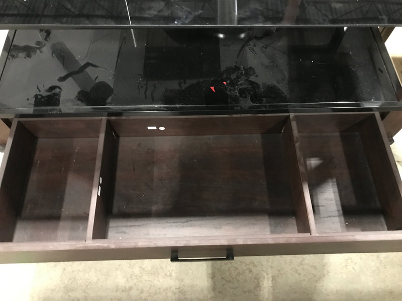 Dark Wooden Tv Stand With Black Glass Top
