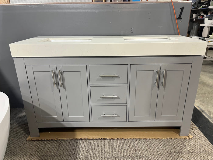 48”/60”/72” Double/Single Sink Grey Bathroom Vanity with Thick Quartz Top