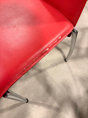 Red Faux Leather and Chrome Dining Chairs