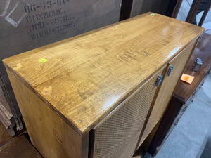 Mid-Century Modern Rattan Door Cabinet – Natural Wood Finish
