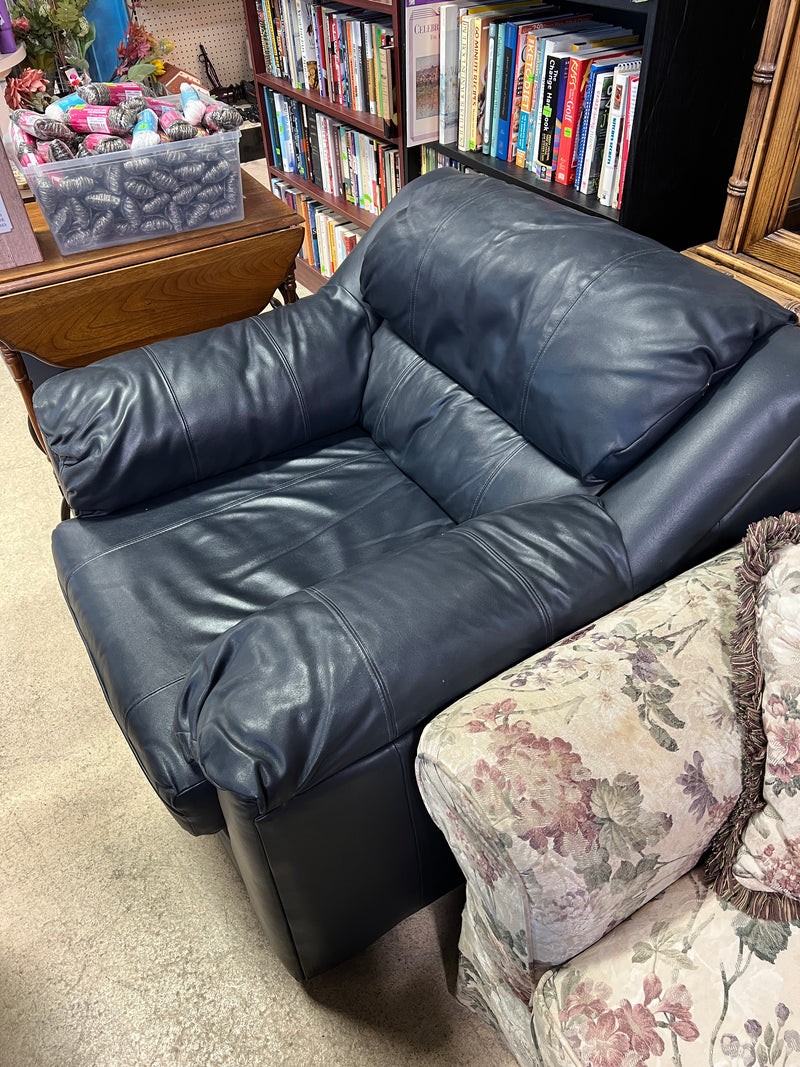 Oversized Navy Blue Leather-Style Armchair
